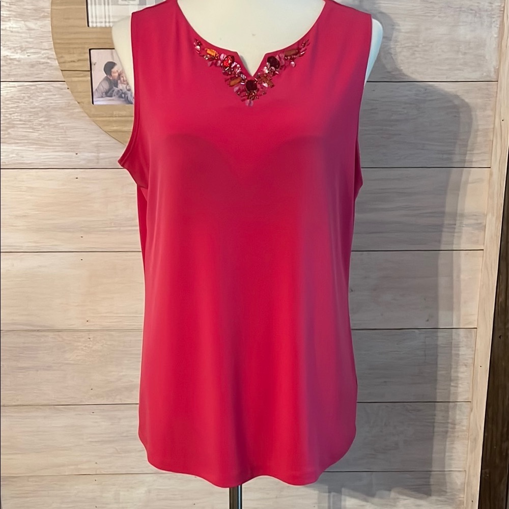 Susan Grover Elegant Pink Sleeveless Top with Embellished Neckline M